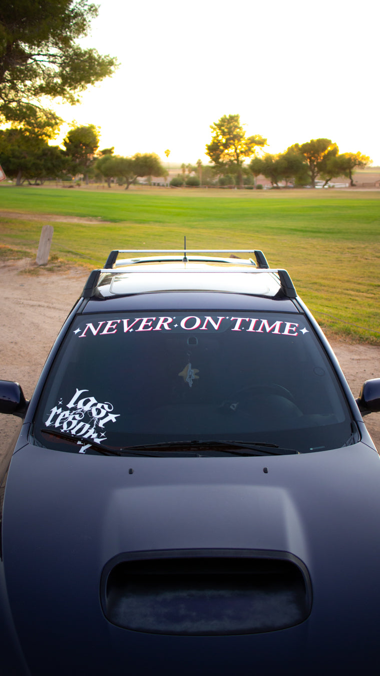 NEVER ON TIME BANNER