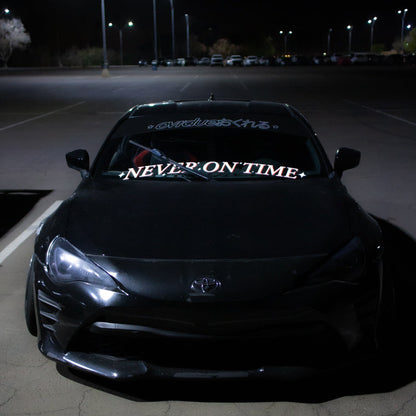 NEVER ON TIME BANNER