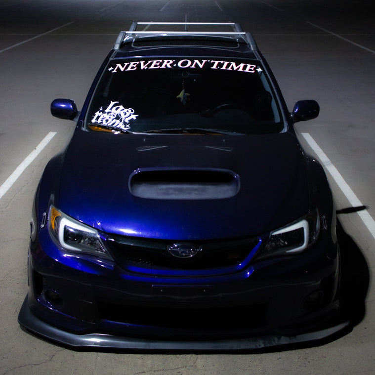 Never On Time Windshield Banner - JDM Car Banner | Ovrdue