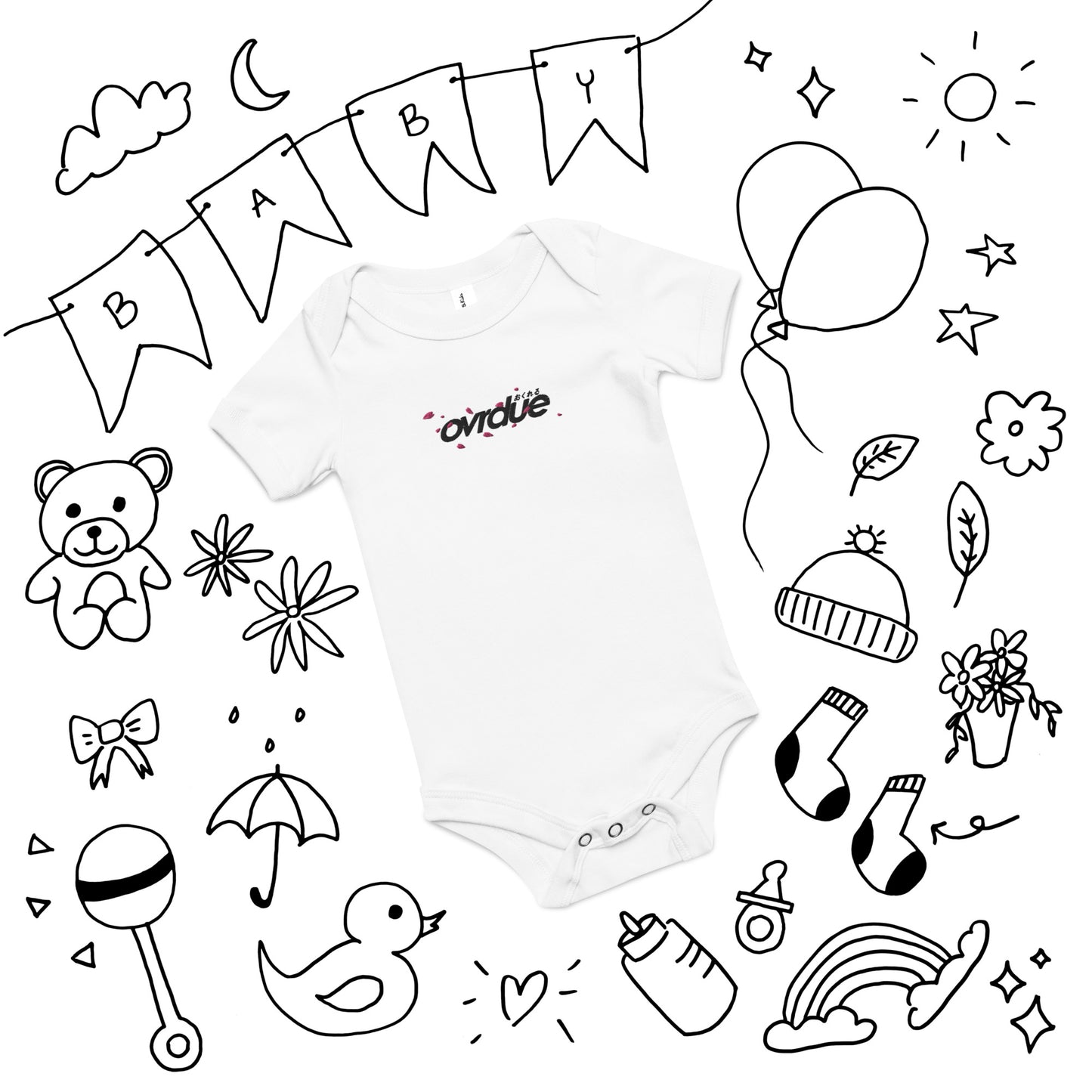 BABY ONESIE - SAKURA BLACK EMBROIDERY